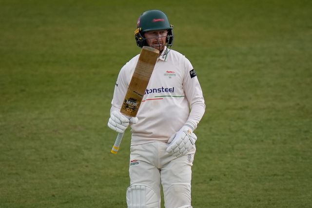 Jonathan Tattersall celebrates reaching his 50 on his way to scoring 61 during the County Championship Division One day 3 Leicestershire vs Nottinghamshire at Grace Road, Leicester, United Kingdom on 03 May 2026

(Photo by Maynard Manyowa/News Images)