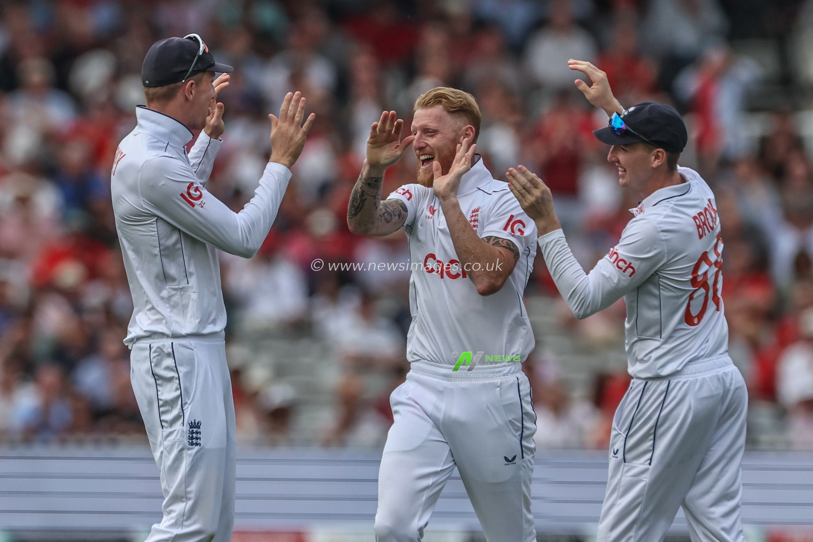 Ben Stokes of England celebrates the wicket of Mikyle Louis of West Indies during the Rothesay Test Match Day Two England v West Indies at Lords, London, United Kingdom, 11th July 2024

(Photo by Mark Cosgrove/News Images)
