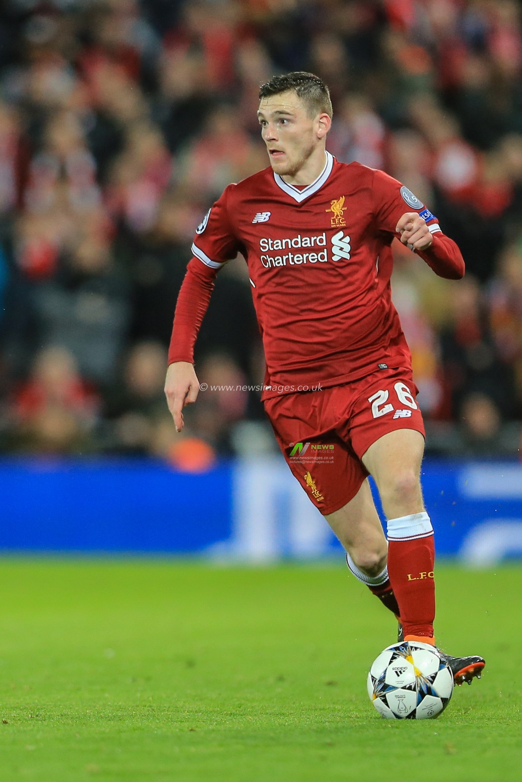 24th April 2018 , Anfield, Liverpool, England; UAFA Champions League Semi Final, first leg, Liverpool v Roma ; Andrew Robertson of Liverpool