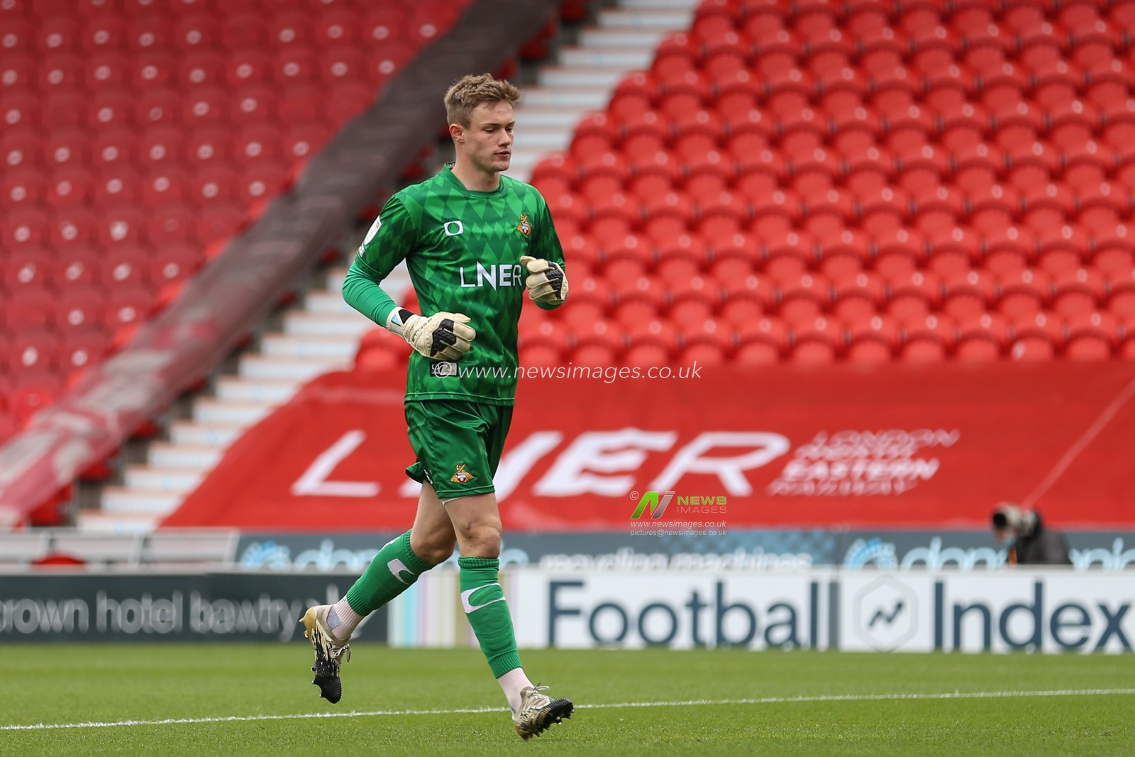 Josef Bursik (on loan from Stoke) (1) of Doncaster Rovers in action
