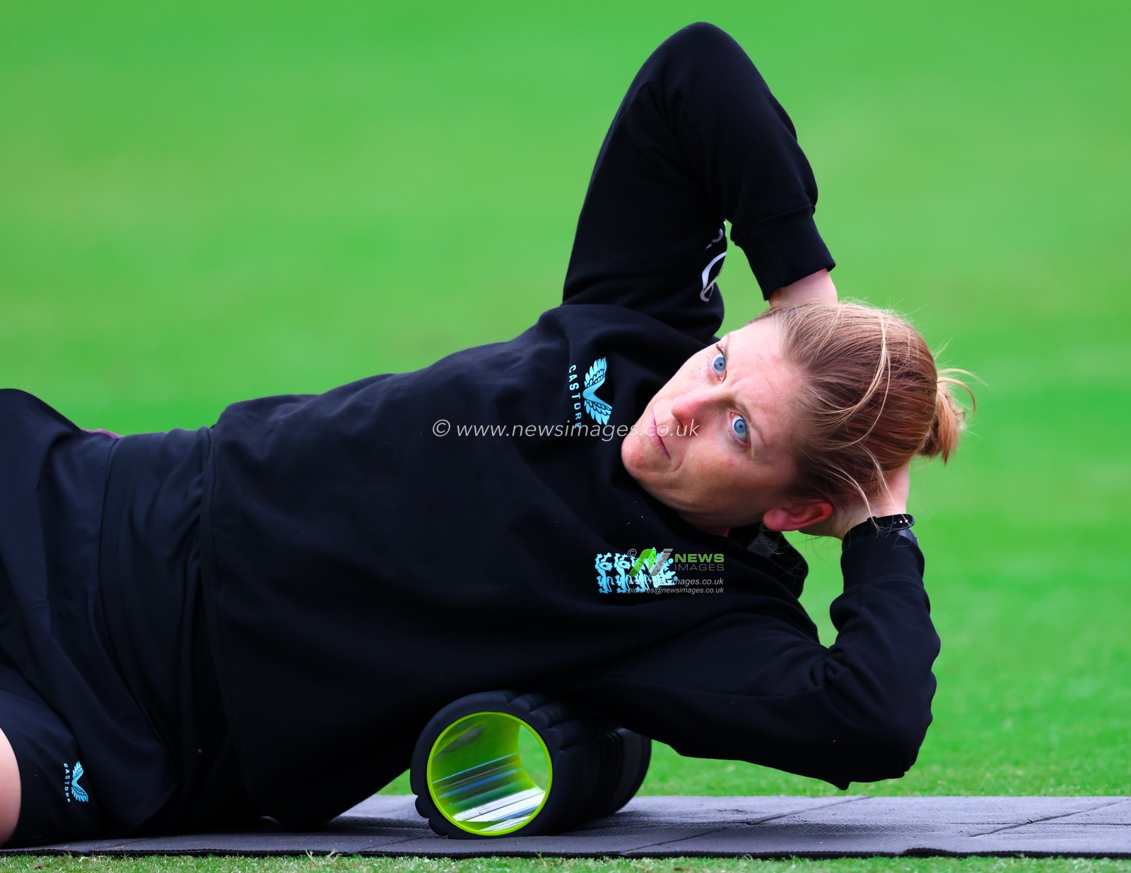 Heather Knight of England stretching her lats during the ICC Women's World Cup England Woman vs South Africa Women pre match training session at ACA Barsapara Cricket Stadium, Guwahati, India, 2nd October 2025

(Photo by Shubhajit Roy Karmakar/News Images)
