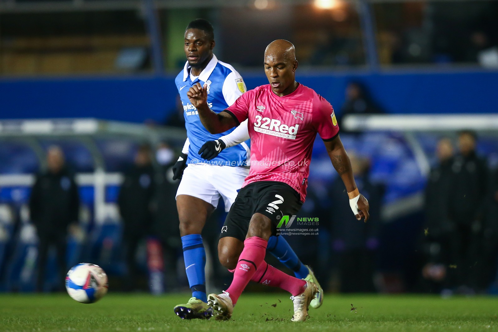 Andre Wisdom #2 of Derby County passes the ball