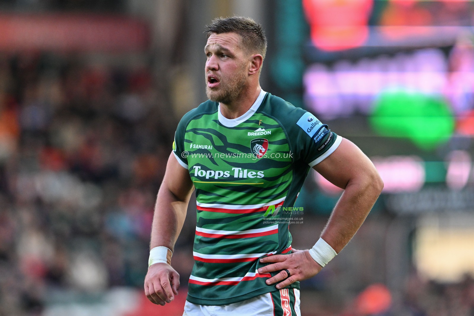 Hanro Liebenberg of Leicester Tigers during the Gallagher Premiership match Leicester Tigers vs Northampton Saints at Mattioli Woods Welford Road Stadium, Leicester, United Kingdom, 12th October 2024

(Photo by Cody Froggatt/News Images)