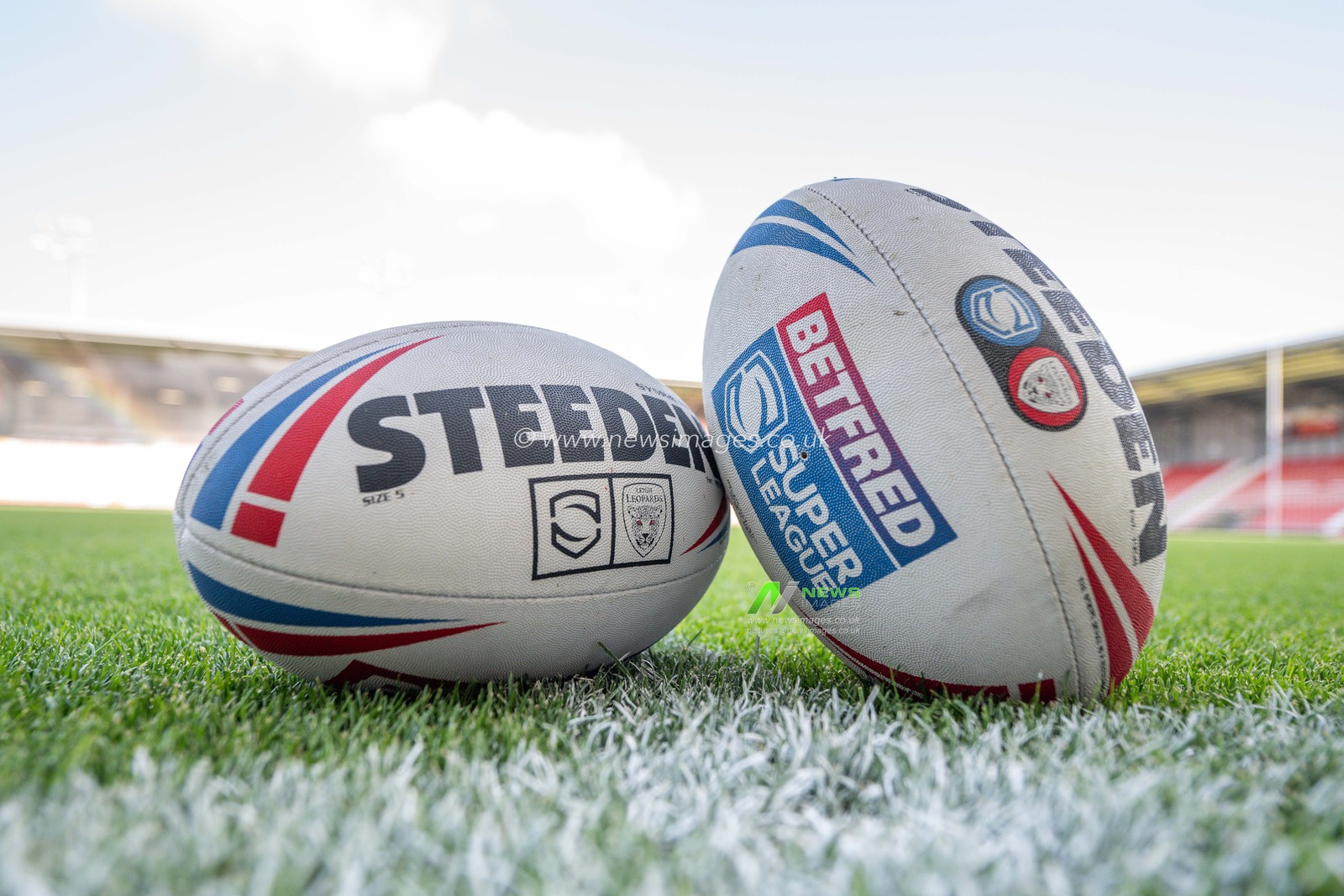 A general view of Leigh Sports Village with match balls , Home of Leigh Leopards,  during the Betfred Super League Round 24 match Leigh Leopards vs Warrington Wolves at Leigh Sports Village, Leigh, United Kingdom, 30th August 2024

(Photo by Craig Thomas/News Images)