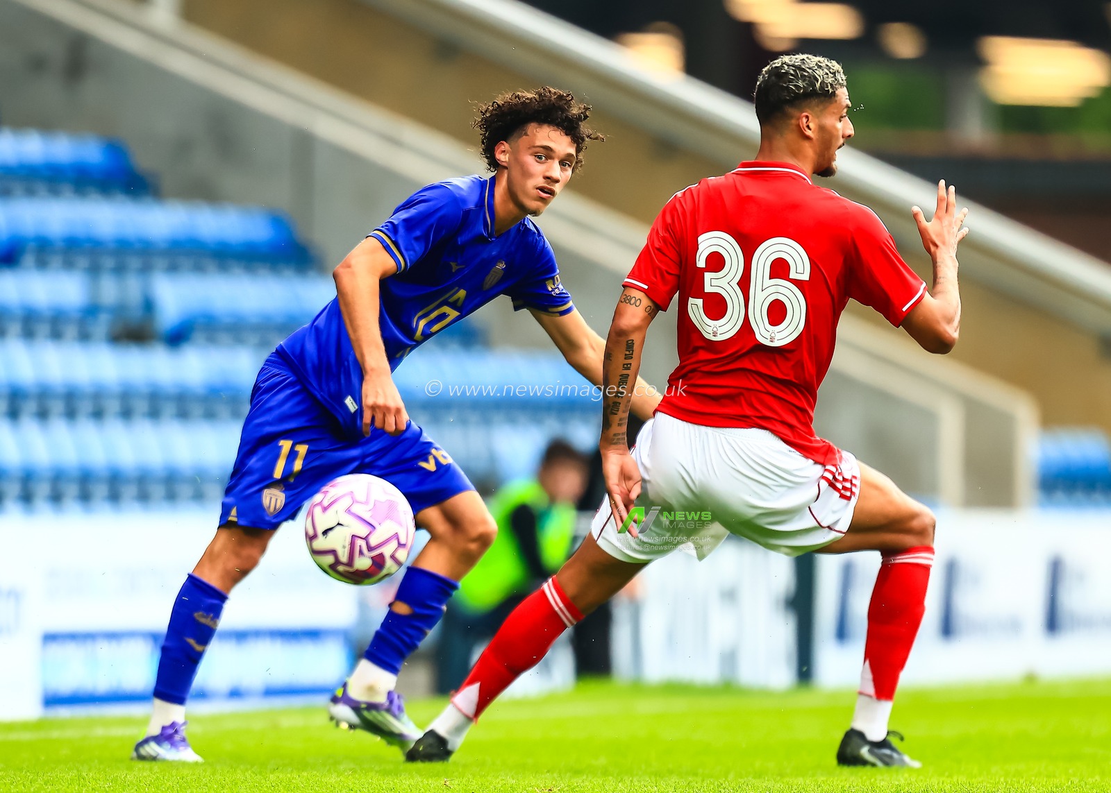 Maghnes Akliouche of Monaco passes the ball during the Pre-season friendly match Nottingham Forest vs Monaco at SMH Group Stadiumact Stadium, Chesterfield, United Kingdom, 19th July 2025

(Photo by Richard Bierton/News Images)