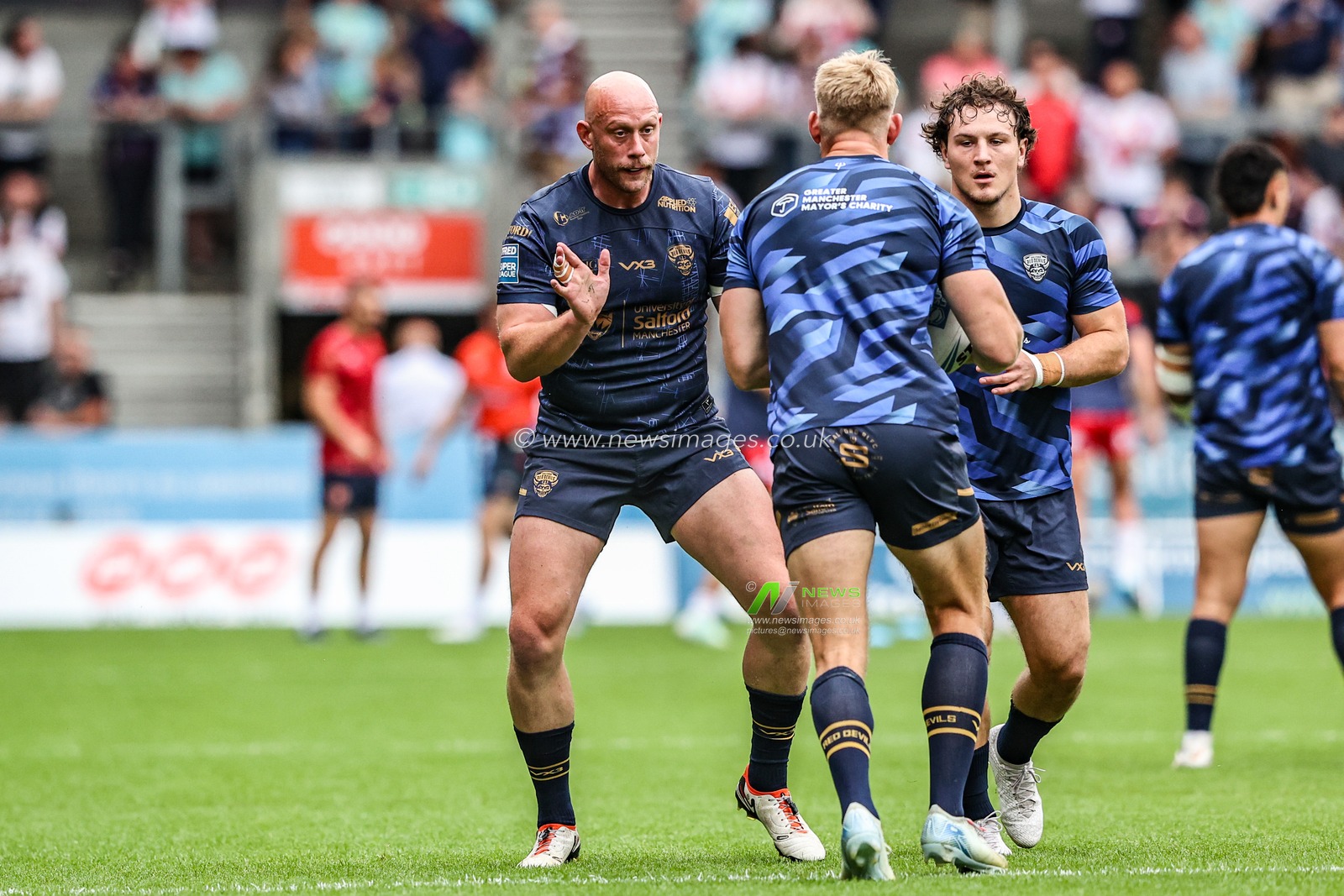 Chris Hill of Salford Red Devils during pre-game warm up during the Betfred Super League round 16 match St Helens vs Salford Red Devils at Totally Wicked Stadium, St Helens, United Kingdom, 29th June 2025

(Photo by Alfie Cosgrove/News Images)