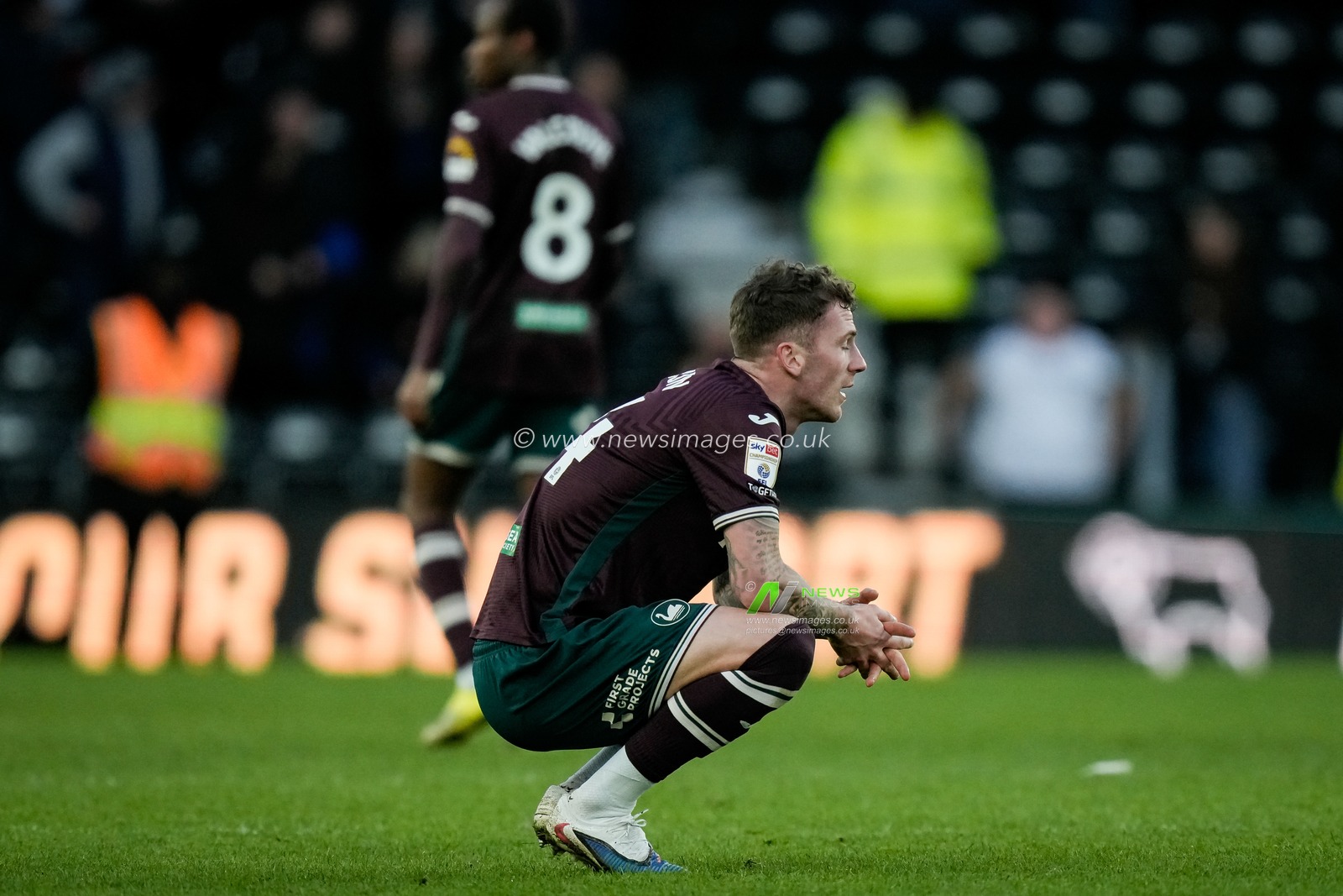 Josh Tymon of Swansea City dejected at full-time during the Sky Bet Championship match Derby County vs Swansea City at Pride Park Stadium, Derby, United Kingdom on 14 February 2026

(Photo by Maynard Manyowa/News Images)