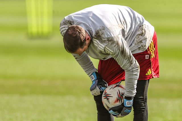 Nottingham Forest goalkeeper Matz Sels during the Nottingham Forest open training session ahead of their UEFA Europa League last 16 match against FC Midtjylland at The Nigel Doughty Academy, Nottingham, United Kingdom on 11 March 2026

(Photo by Alfie Cosgrove/News Images)