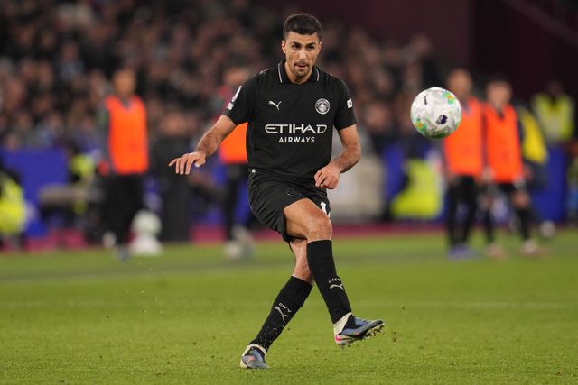 Rodri of Manchester City during the Premier League match West Ham United vs Manchester City at London Stadium, London, United Kingdom on 14 March 2026

(Photo by Harvey Murphy/News Images)