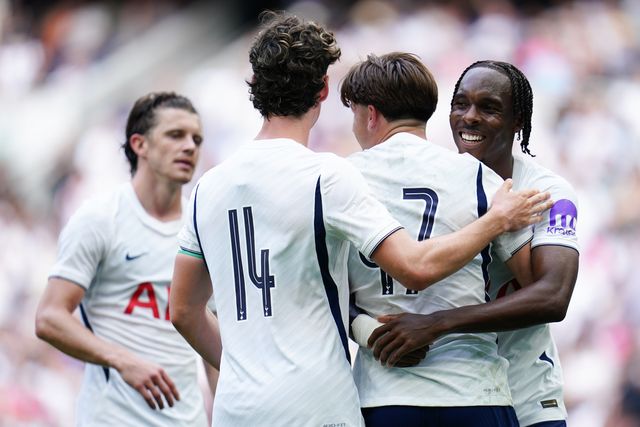 Tottenham hotspur players celebrate goal during the pre-season friendly match Tottenham Hotspur vs Hoffenheim at Tottenham Hotspur Stadium, London, United Kingdom on 15 August 2026

(Photo by Harvey Murphy/News Images)