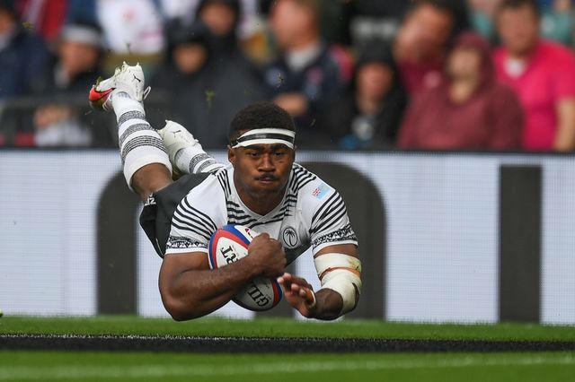Vinaya Habosi of Fiji goes over for a try during the 2023 Summer Series match England vs Fiji at Twickenham Stadium, Twickenham, United Kingdom, 26th August 2023

(Photo by Mike Jones/News Images)