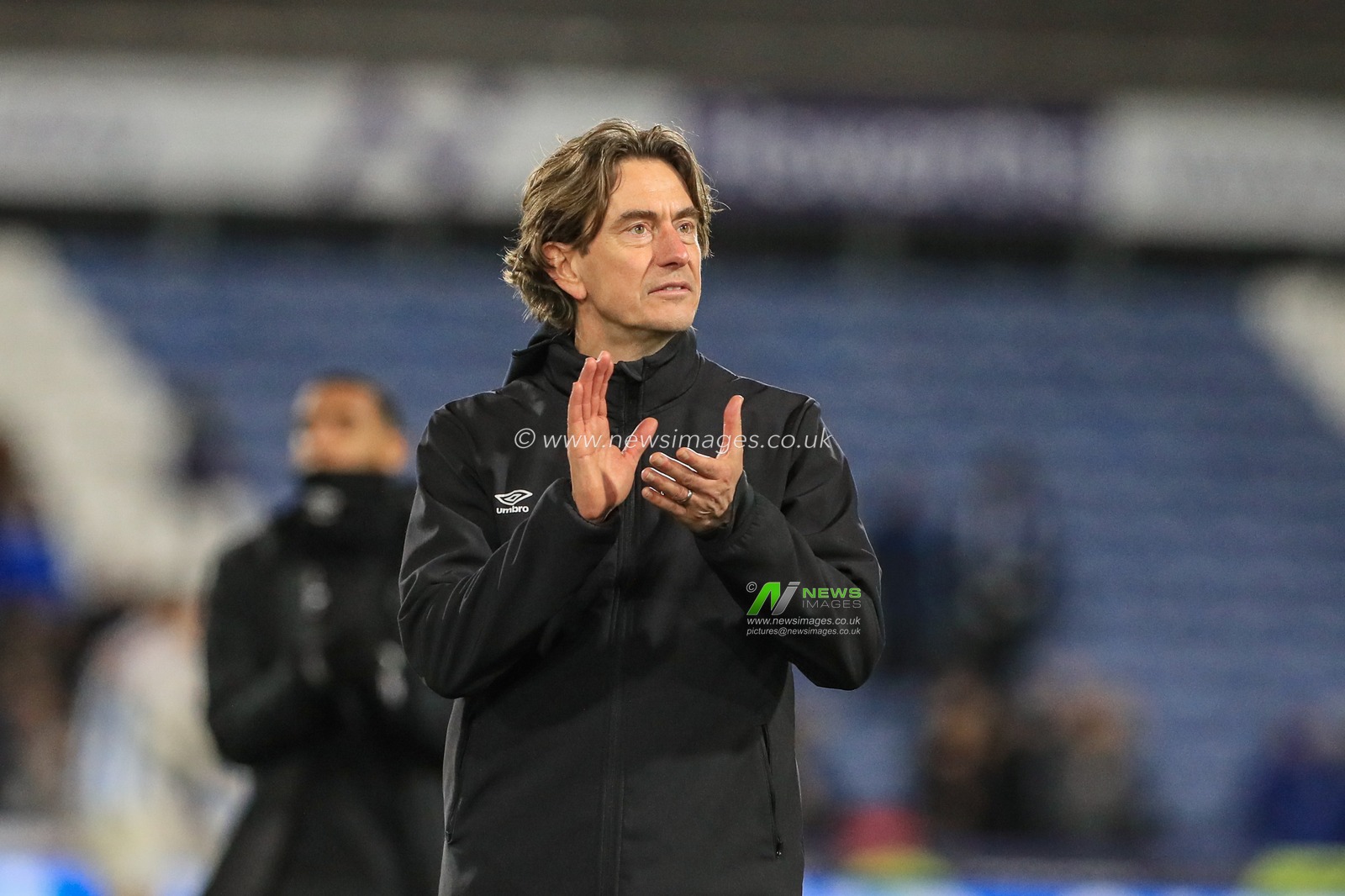 18th January 2020, John Smith's Stadium, Huddersfield, England; Sky Bet Championship, Huddersfield Town v Brentford : Thomas Frank manager of Brentford applauds the traveling fans as Brentford draw with Huddersfield 0-0 

Credit: Mark Cosgrove/News Images