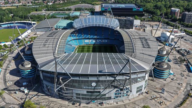 An aerial view op the Etihad Stadium and the new  Pep Guardiola Stand during the Premier League match Manchester City vs Aston Villa at Etihad Stadium, Manchester, United Kingdom on 24 May 2026

(Photo by Mark Cosgrove/News Images)