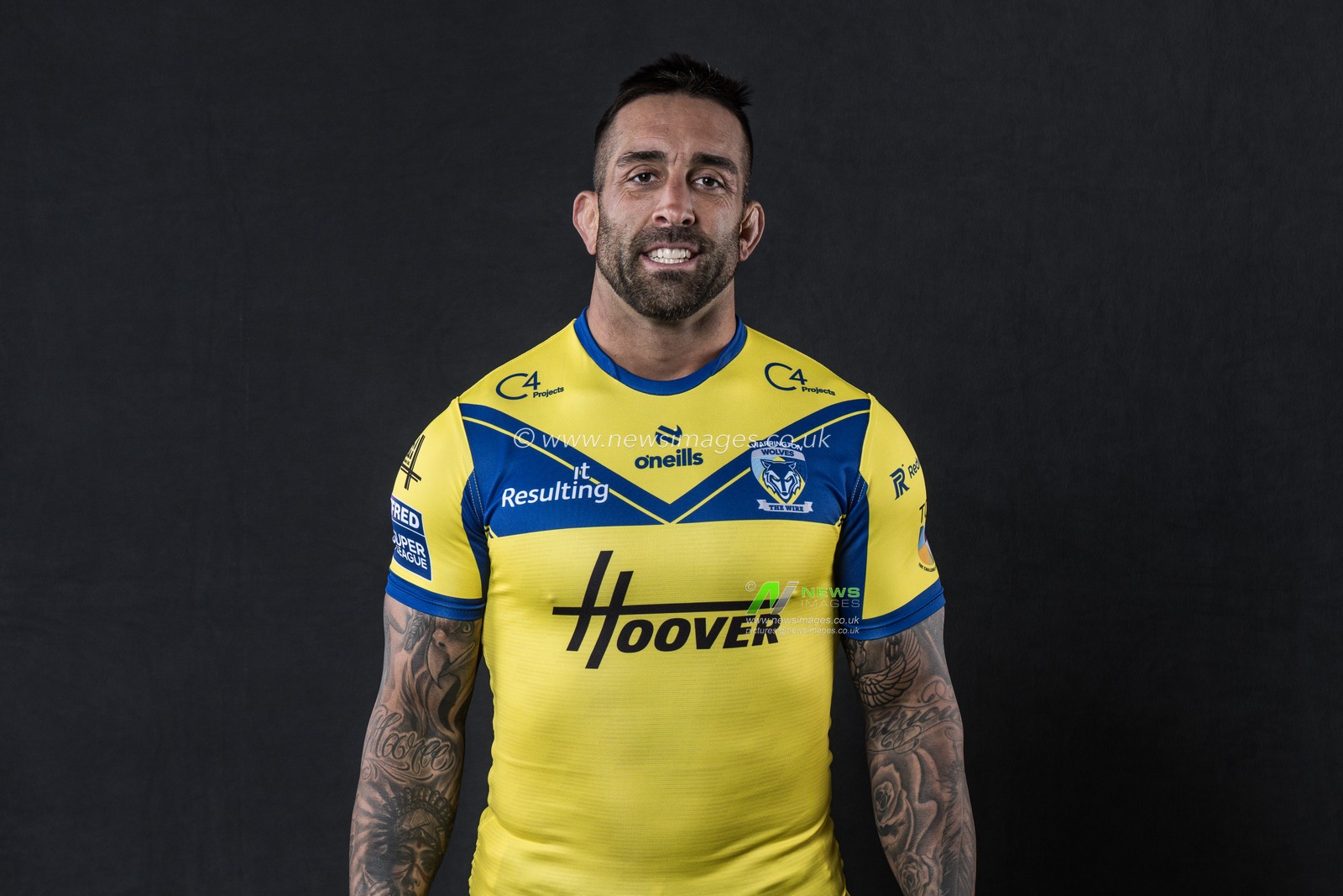 Paul Vaughan in the Home kit during the Warrington Wolves Team media day at Warrington wolves training centre, Warrington, United Kingdom, 16th January 2025

(Photo by Craig Thomas/News Images)