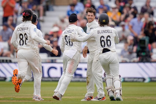 New Zealand layers celebrate winning the test match during the 3rd Rothesay Test Match Day 5 match England vs New Zealand at Trent Bridge, Nottingham, United Kingdom on 29 June 2026

(Photo by Maynard Manyowa/News Images)