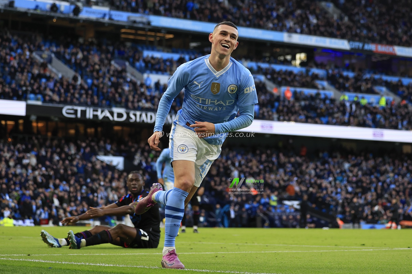 Phil Foden of Manchester City celebrates scoring to make it 1-0 during the FA Cup Third Round match Manchester City vs Huddersfield Town at Etihad Stadium, Manchester, United Kingdom, 7th January 2024

(Photo by Conor Molloy/News Images)