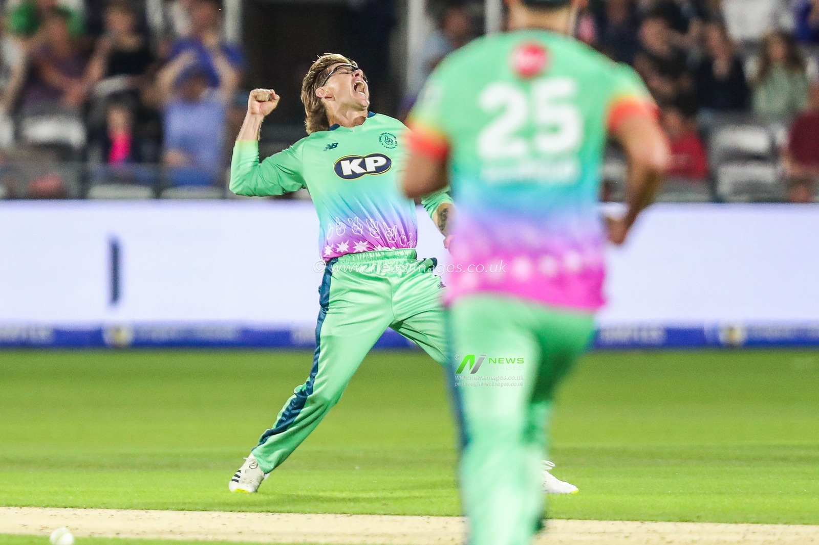 Adam Zampa of Oval Invincibles celebrates after dismissing Chris Jordan of Southern Brave during the The Hundred match Oval Invincibles vs Southern Brave at The Kia Oval, London, United Kingdom, 8th August 2024

(Photo by Izzy Poles/News Images)