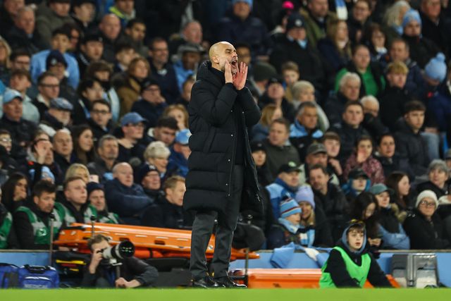 Pep Guardiola manager of Manchester City gives his team instructions during the Premier League match Manchester City vs Aston Villa at Etihad Stadium, Manchester, United Kingdom, 3rd April 2024

(Photo by Mark Cosgrove/News Images)