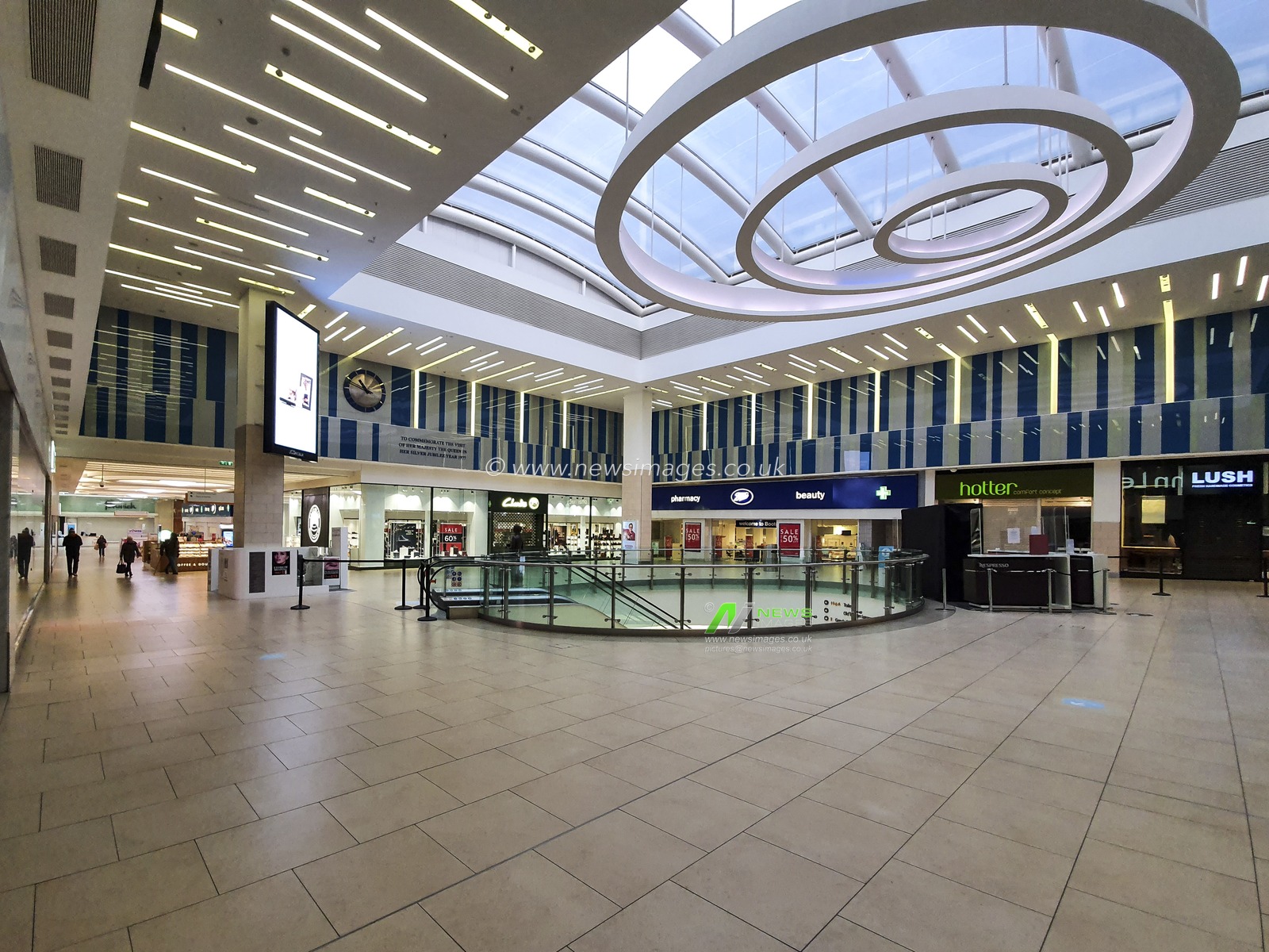 Eldon Square Shopping Centre is very quiet after Prime Minister Boris Johnson announces new national lockdown for England expected to last until mid February at the earliest