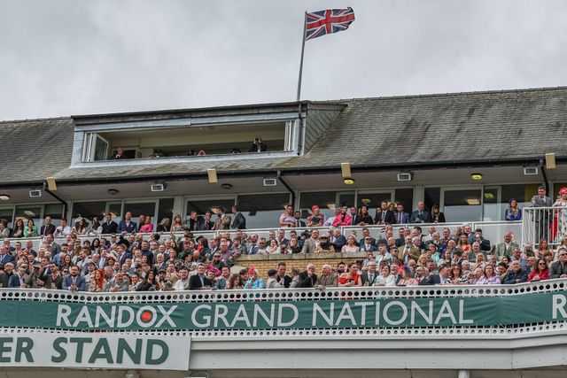 Racegoers watch the 13:20 William Hill Handicap Hurdle 
during the Randox Grand National Day 2024 at Aintree Racecourse, Liverpool, United Kingdom, 13th April 2024

(Photo by Mark Cosgrove/News Images)