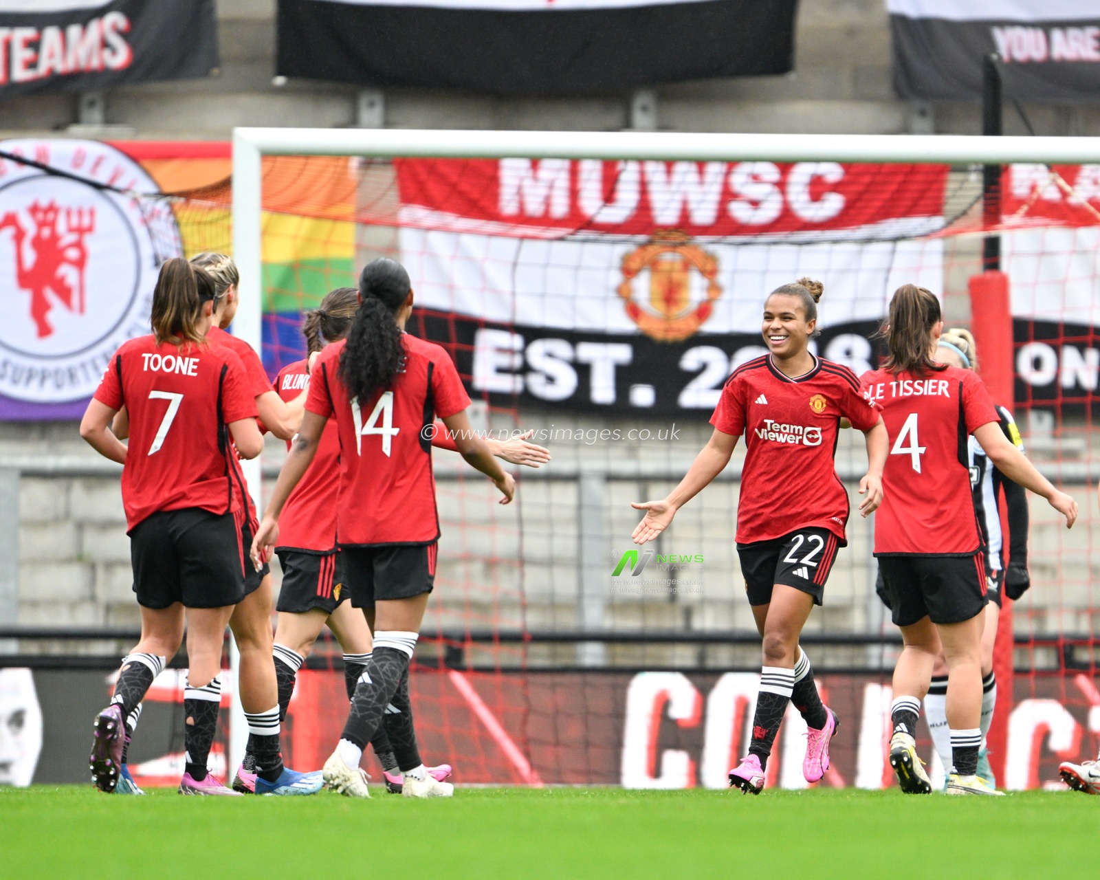 Nikita Parris of Manchester United Women celebrates his goal to make it 2-0 United, during the Vitality Women's FA Cup match Manchester United Women vs Newcastle United women at Leigh Sports Village, Leigh, United Kingdom, 14th January 2024

(Photo by Cody Froggatt/News Images)