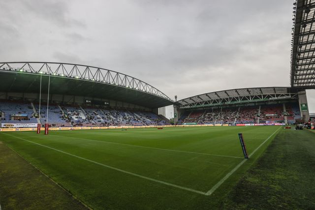 A general view of the Brick Community Stadium ahead of the Betfred Super League round 20 match Wigan Warriors vs Catalans Dragons at The Brick Community Stadium, Wigan, United Kingdom, 25th July 2025

(Photo by Alfie Cosgrove/News Images)