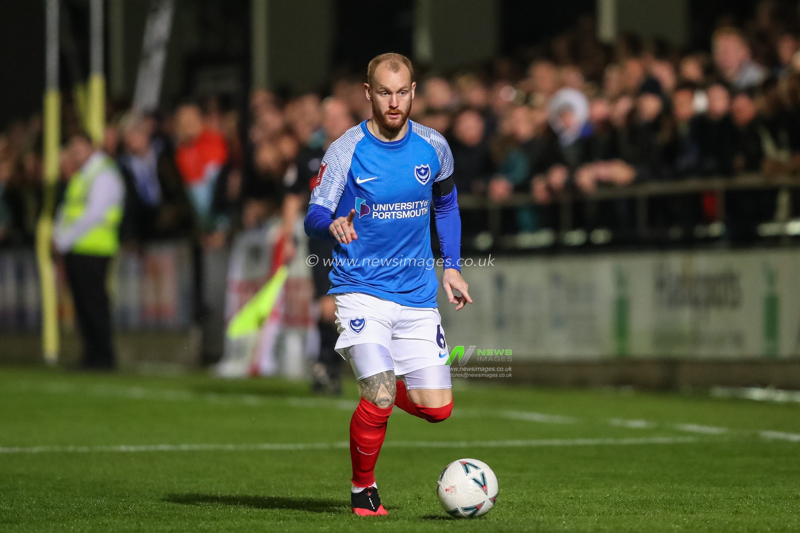 Connor Ogilvie #6 of Portsmouth in action during the Emirates FA Cup First Round match Hereford FC vs Portsmouth at Edgar Street, Hereford, United Kingdom, 4th November 2022

(Photo by Gareth Evans/News Images)