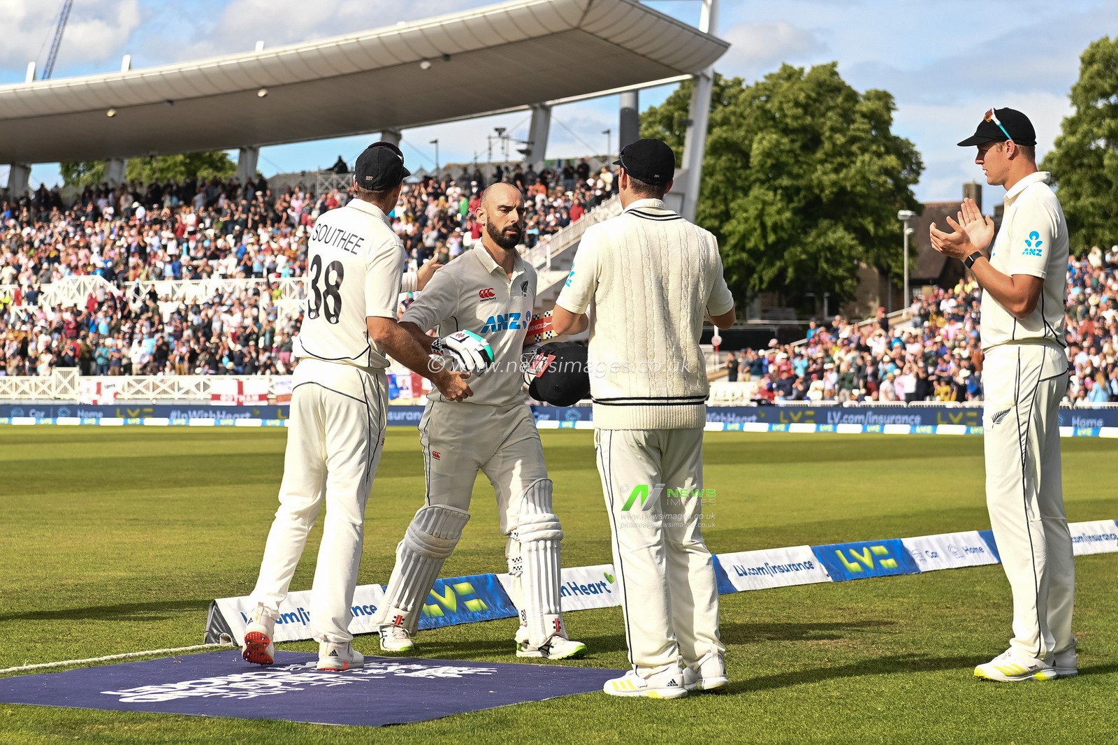 Daryl Mitchell of New Zealand leaves the field after being caught by Ben Foakes of England during day 2 of the 2nd Test between the New Zealand Blackcaps and England at Trent Bridge Cricket Ground, Nottingham, England on Saturday 11 June 2022.