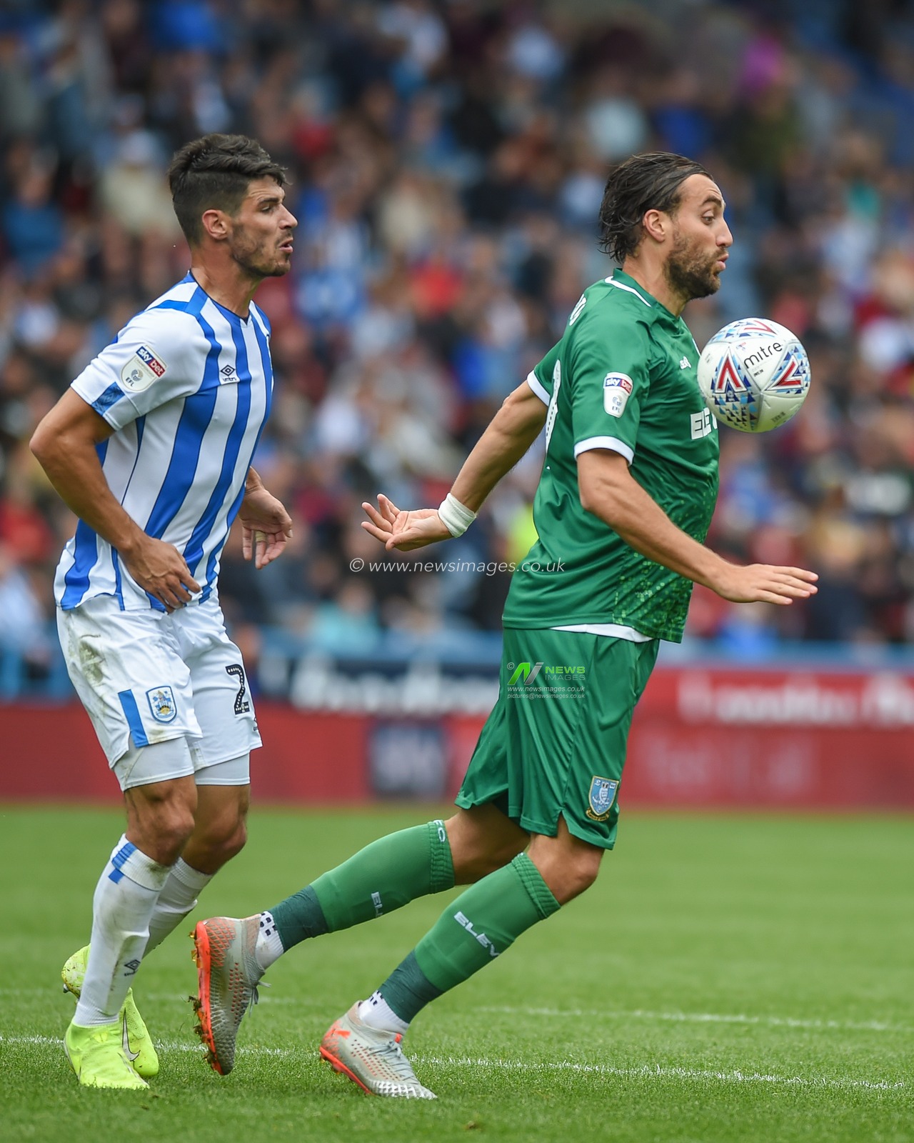 15th September 2019, John Smiths Stadium, Huddersfield England; Sky Bet Championship Football, Huddersfield Town vs Sheffield Wednesday ;Atdhe Nuhiu (17) of Sheffield Wednesday holds up the ball.

Credit: Dean Williams/News Images

English Football League images are subject to DataCo Licence