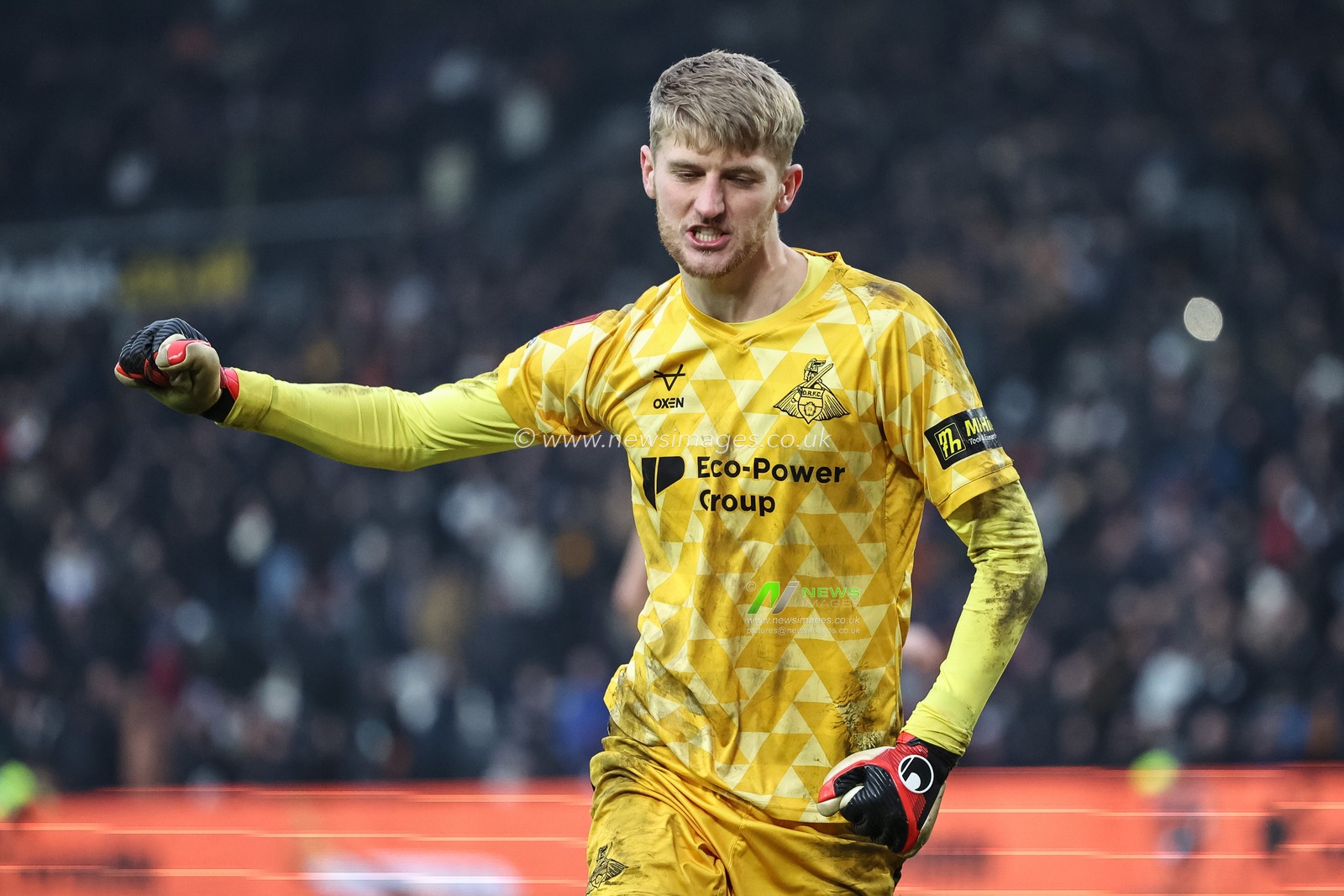 Teddy Sharman-Lowe of Doncaster Rovers celebrates saving Alfie Jones of Hull Cityâ€™s penalty during the Emirates FA Cup 3rd Round match Hull City vs Doncaster Rovers at MKM Stadium, Hull, United Kingdom, 12th January 2025

(Photo by Mark Cosgrove/News Images)