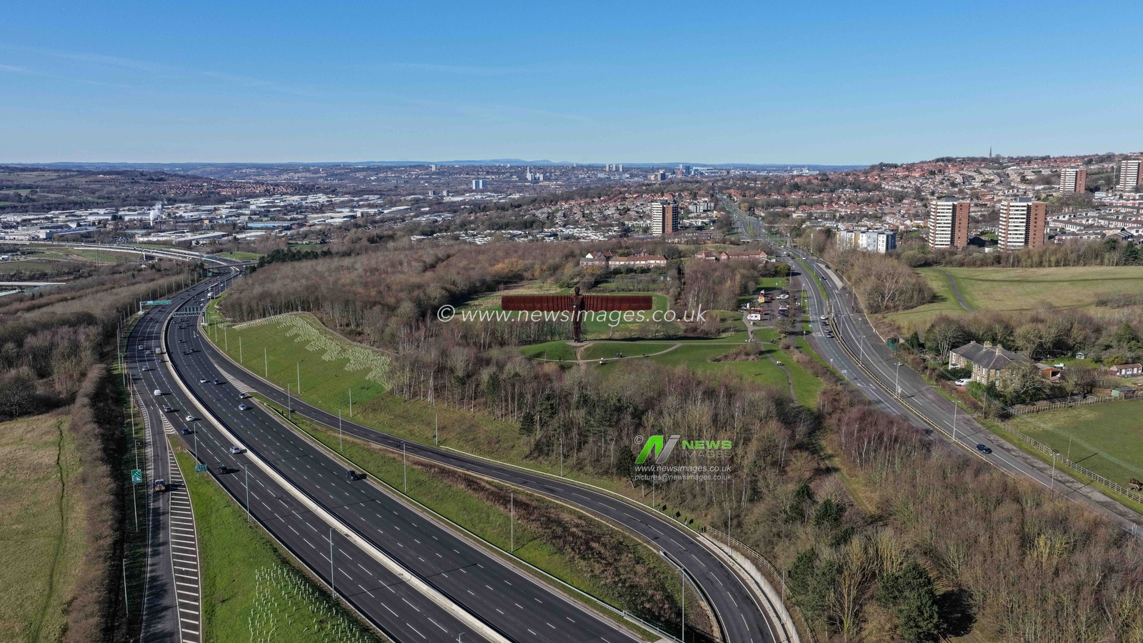 A sunny spring afternoon at The Angel of the North and the A1 at The Angel of the North, Gateshead, United Kingdom on 07 March 2026

(Photo by Mark Cosgrove/News Images)