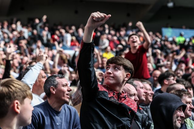 Liverpool fans celebrate as an Everton goal is ruled out by VAR for offside during the Premier League match Everton vs Liverpool at Hill Dickinson Stadium, Liverpool, United Kingdom on 19 April 2026

(Photo by Alfie Cosgrove/News Images)