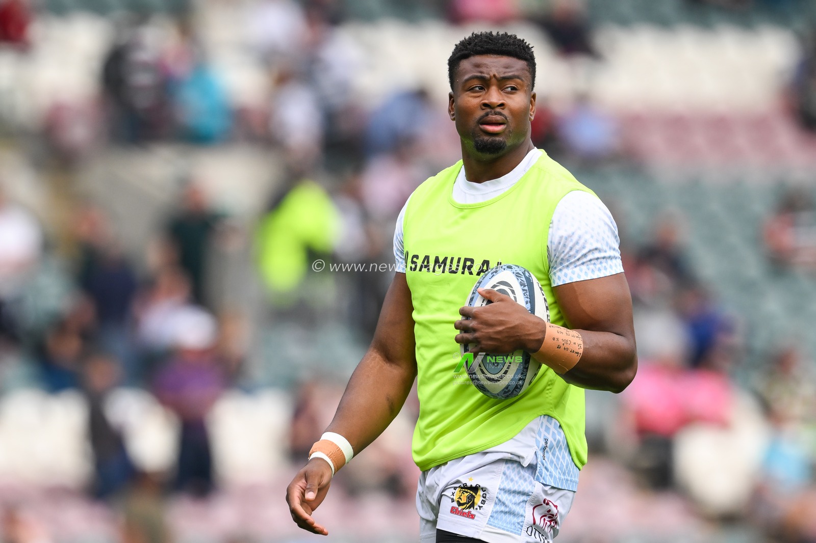 Christ Tshiunza of Exeter Chiefs during pre match warm up ahead of the Gallagher Premiership match Leicester Tigers vs Exeter Chiefs at Mattioli Woods Welford Road, Leicester, United Kingdom, 18th May 2024

(Photo by Craig Thomas/News Images)