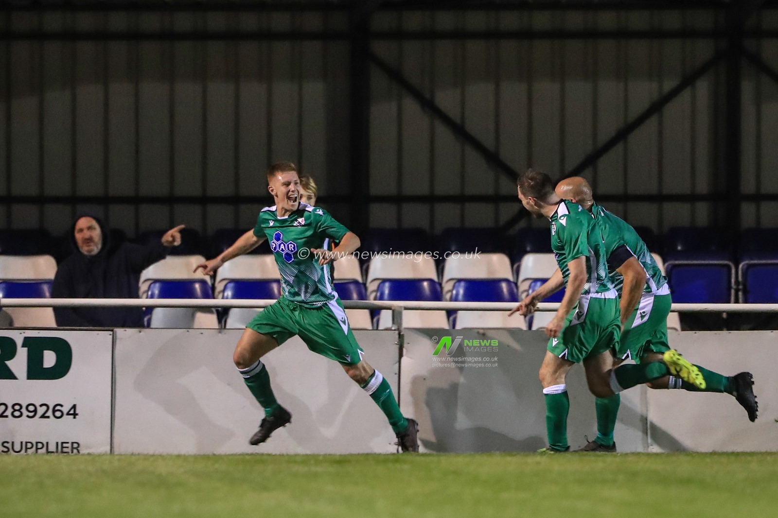 Lewis Haydock of Charnock Richard celebrates his goal to make it 1-3
