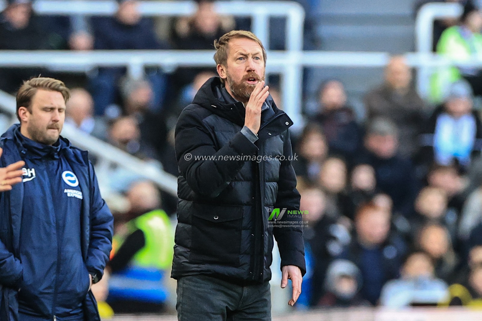 Graham Potter manager of Brighton & Hove Albion gives his team instructions