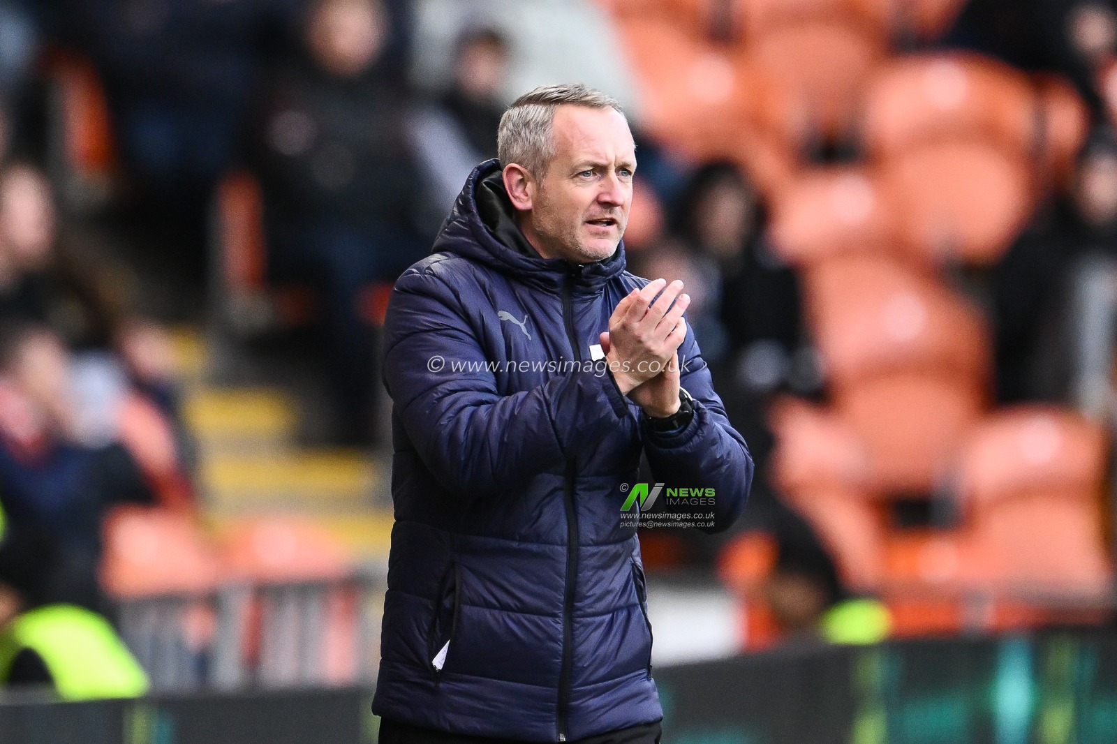Neil Critchley Manager of Blackpool applauds his side during the Sky Bet League 1 match Blackpool vs Charlton Athletic at Bloomfield Road, Blackpool, United Kingdom, 27th January 2024

(Photo by Craig Thomas/News Images)