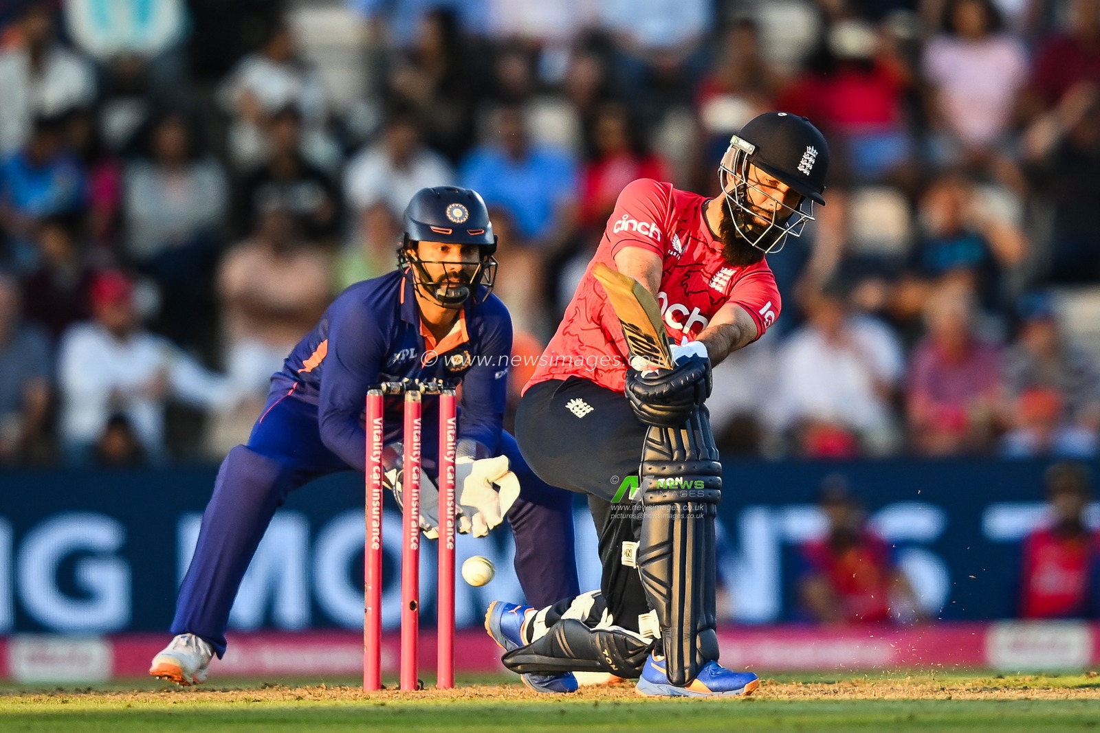 Moeen Ali of England makes one run off the bowling of Yuzvendra Chahal of India