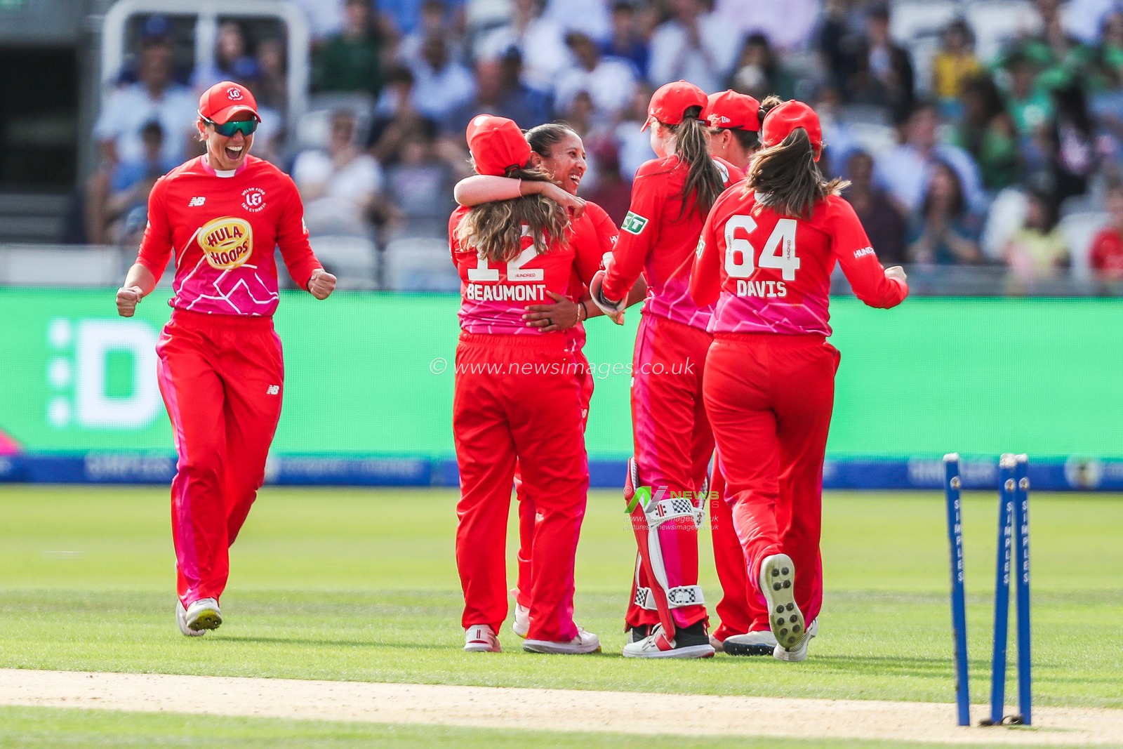 Shabnim Ismail of Welsh Fire celebrates with teammates after the dismissal of Heather Knight of London Spirit during the The Hundred Women's Final match Welsh Fire Women vs London Spirit Women at Lords, London, United Kingdom, 18th August 2024

(Photo by Izzy Poles/News Images)