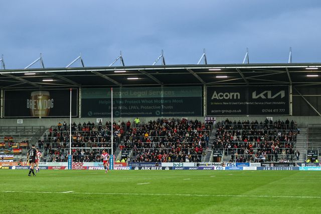 Bradford Bulls fans in the away end during the Betfred Super League round 4 match St Helens vs Bradford Bulls at The BrewDog Stadium, St Helens, United Kingdom on 07 March 2026

(Photo by Alfie Cosgrove/News Images)
