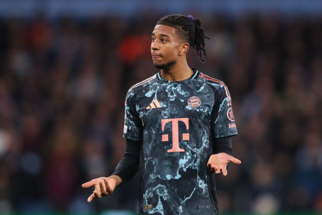 Michael Olise of Bayern Munich reacts during the UEFA Champions League League Stage match Aston Villa vs Bayern Munich at Villa Park, Birmingham, United Kingdom, 2nd October 2024

(Photo by Gareth Evans/News Images)