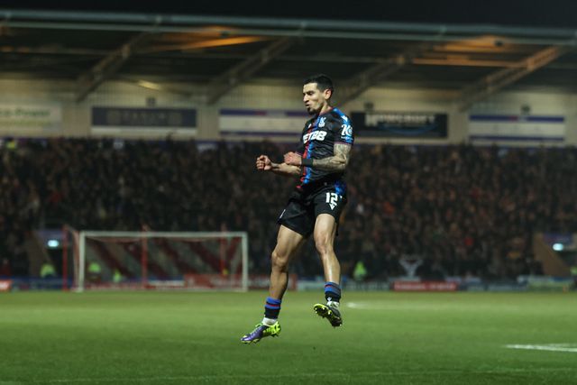 Daniel MuÃ±oz of Crystal Palace celebrates his goal to make it 0-1 during the Emirates FA Cup Fourth Round match Doncaster Rovers vs Crystal Palace at Eco-Power Stadium, Doncaster, United Kingdom, 10th February 2025

(Photo by Alfie Cosgrove/News Images)