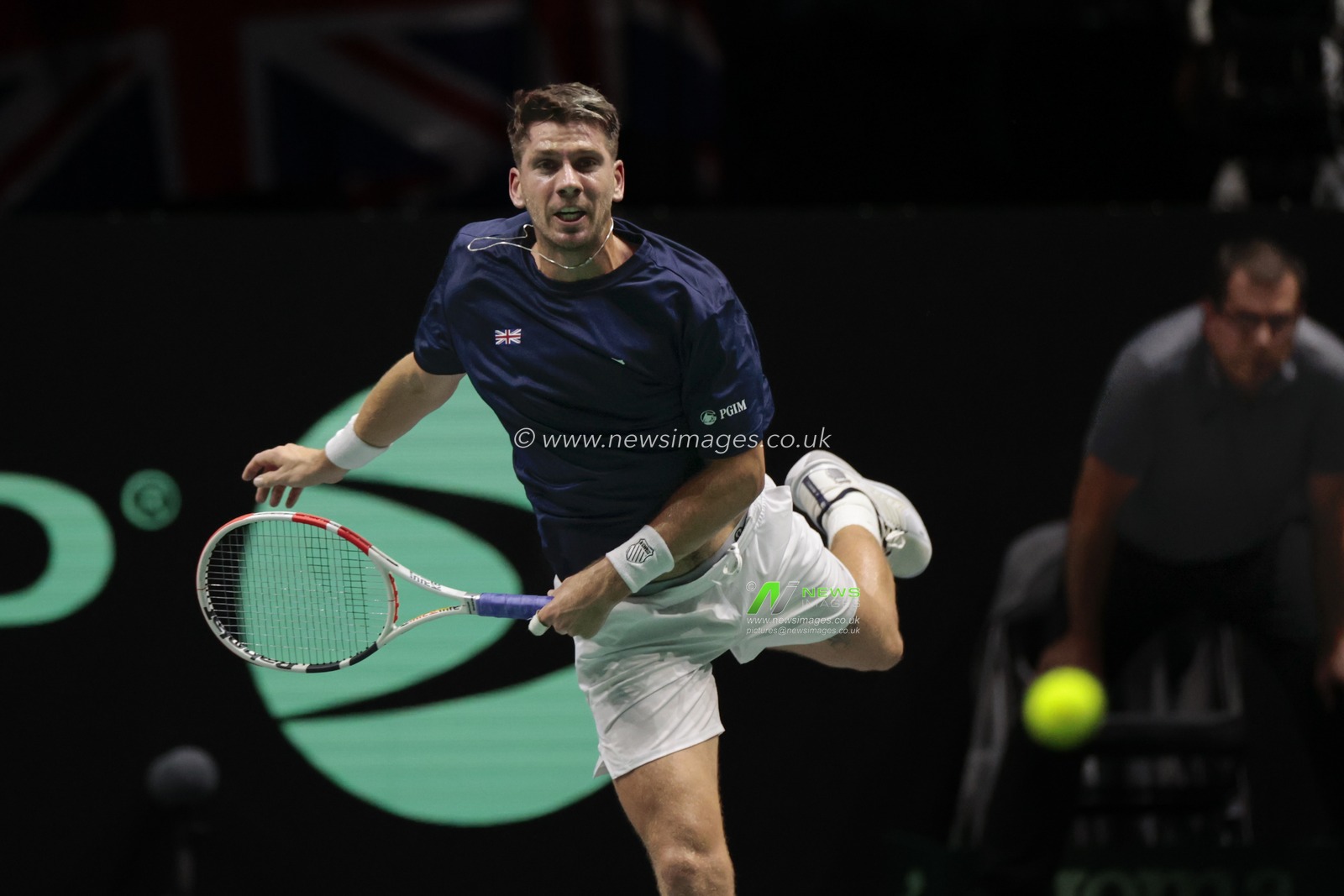 Cameron Norrie (GBR) in action against Ugo Humbert (FRA) during the Davis Cup match Great Britain vs France at Manchester AO Arena, Manchester, United Kingdom, 17th September 2023

(Photo by Conor Molloy/News Images)