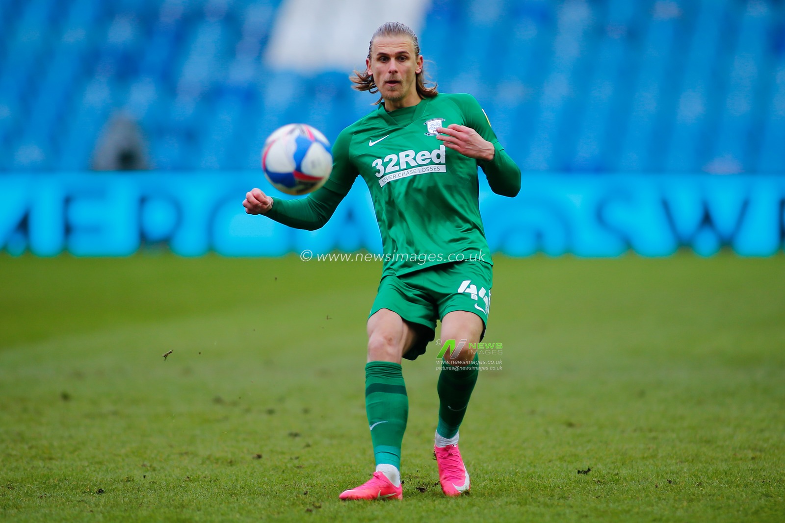 Brad Potts #44 of Preston North End strike towards goal.