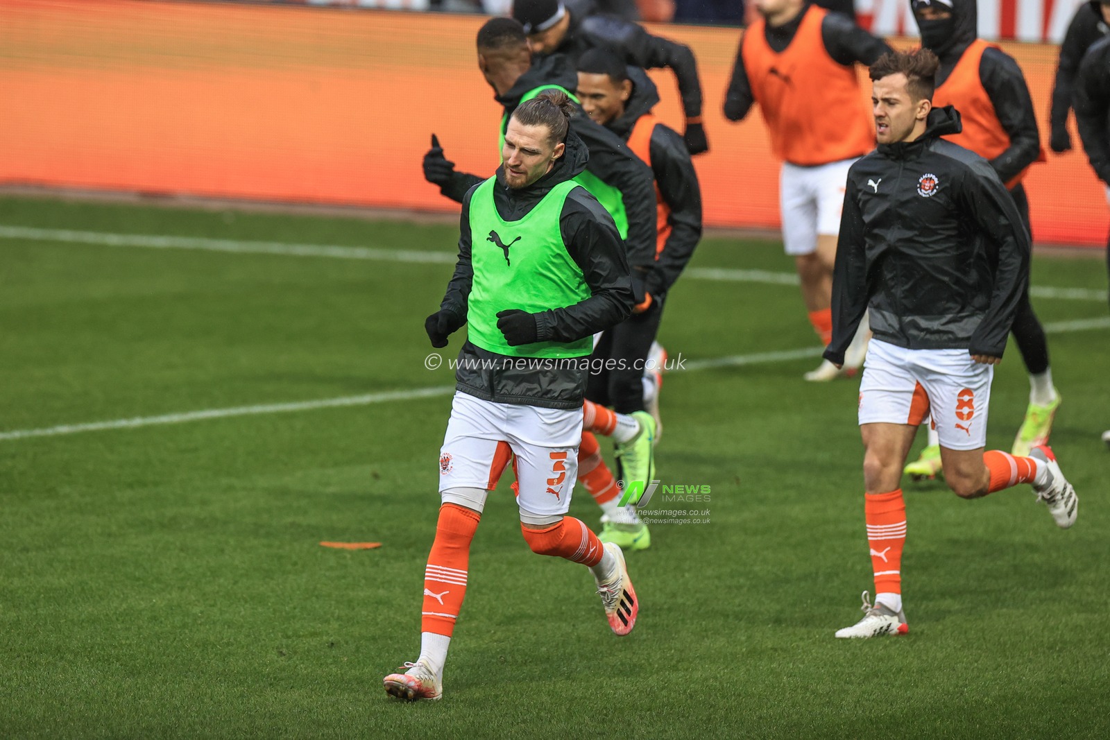 James Husband #3 of Blackpool during the pre-game warmup