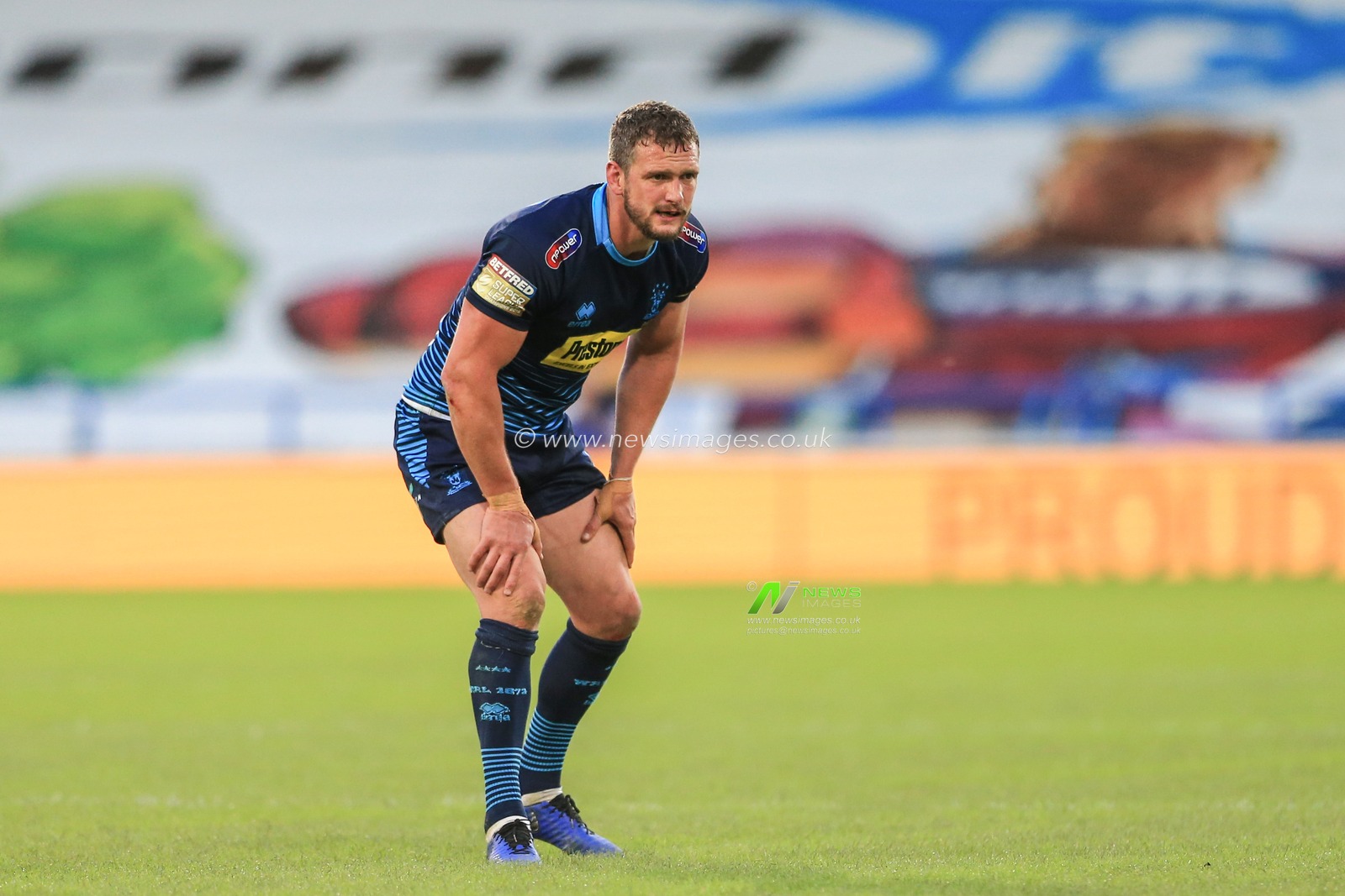 21st June 2019 , John Smiths Stadium, Huddersfield, England; Betfred Super League, Round 19, Huddersfield Giants vs Wigan Warriors ; Sean O'Loughlin (13) of Wigan Warriors during the game 


Credit: Mark Cosgrove/News Images
