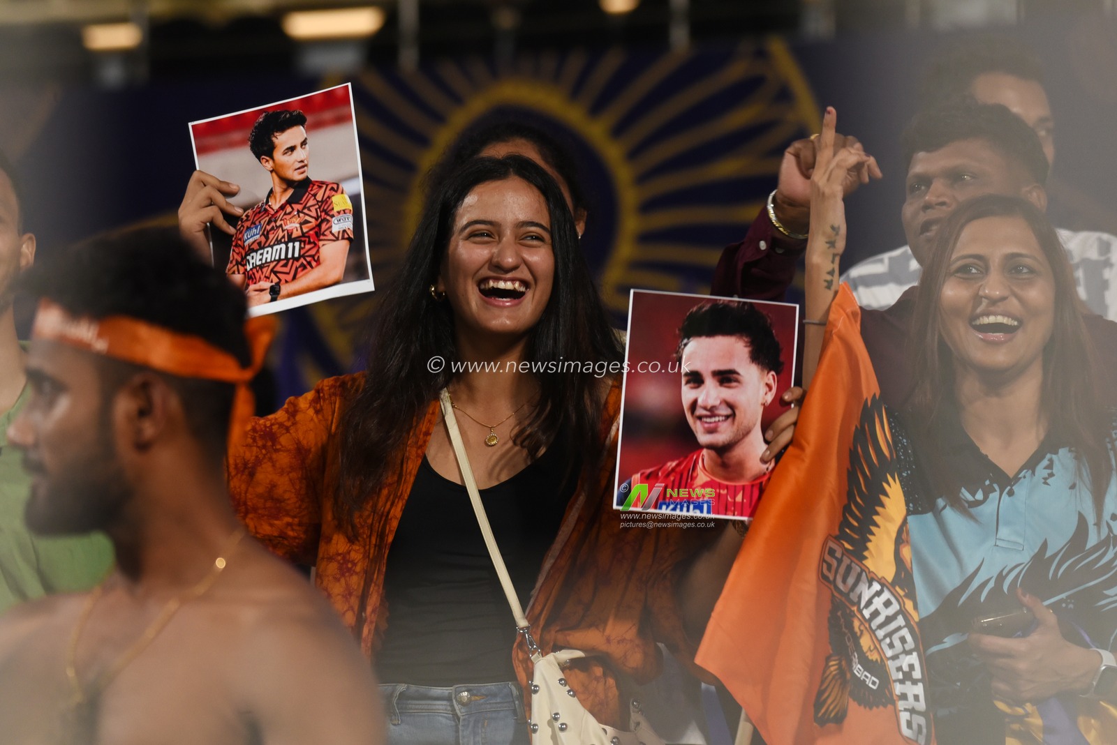 SRH Fans celebrates  before the start of an Indian Premier League (IPL) 2025 match between Sunrisers Hyderabad and Kolkata Knight Riders, at Eden Gardens in Kolkata, Thursday, April 3, 2025.Photo by Debajyoti Chakraborty.(Photo: Debajyoti Chakraborty/News Images)