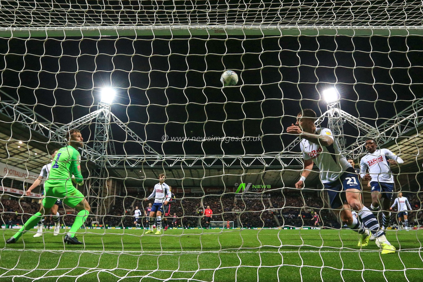 22nd October 2019, Deepdale, Preston, England; Sky Bet Championship, Preston North End v Leeds United : Patrick Bauer (21) of Preston North End heads in a own goal of Eddie Nketiah (14) of Leeds Unitedâ€™s s header on goal 

Credit: Mark Cosgrove/News Images
