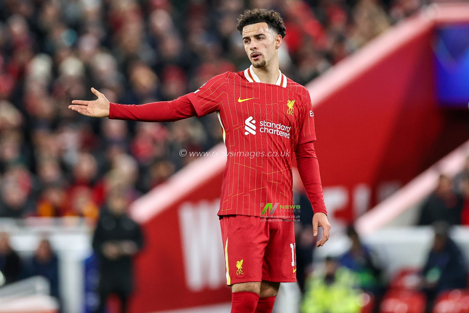 Curtis Jones of Liverpool reacts during the UEFA Champions League, League Phase MD5 Liverpool v Real Madrid at Anfield, Liverpool, United Kingdom, 27th November 2024

(Photo by Mark Cosgrove/News Images)