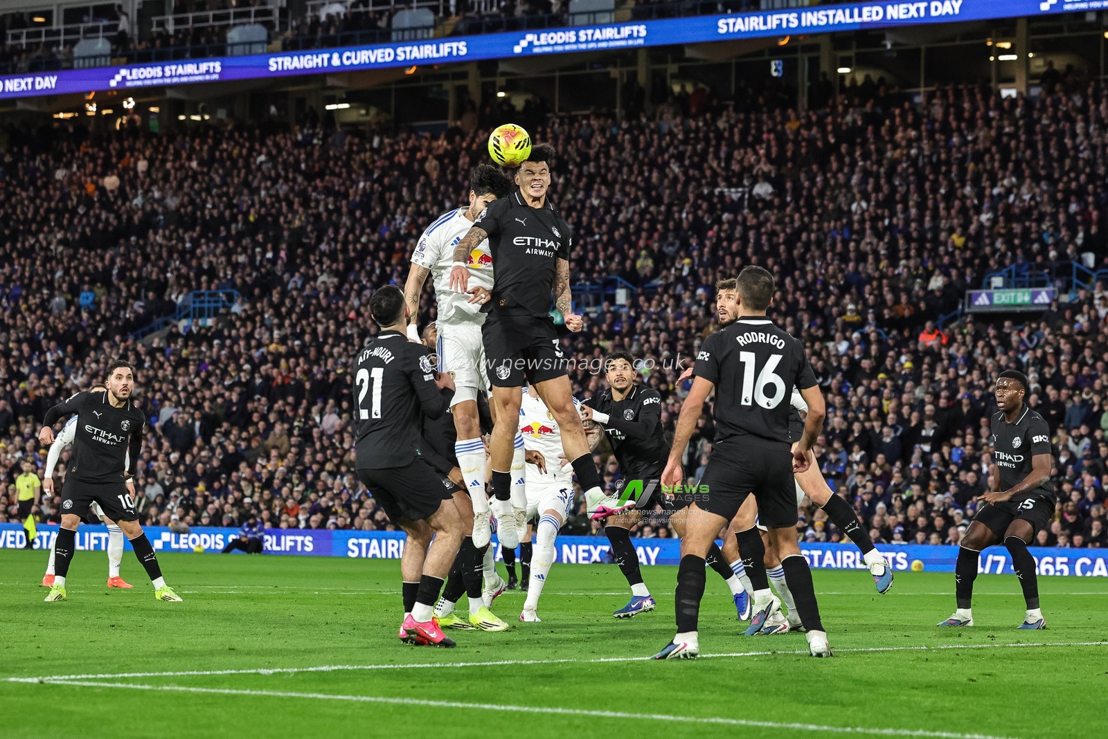 Nico O'Reilly of Manchester City heads the ball clear of his defensive area during the Premier League match Leeds United vs Manchester City at Elland Road, Leeds, United Kingdom on 28 February 2026

(Photo by Mark Cosgrove/News Images)