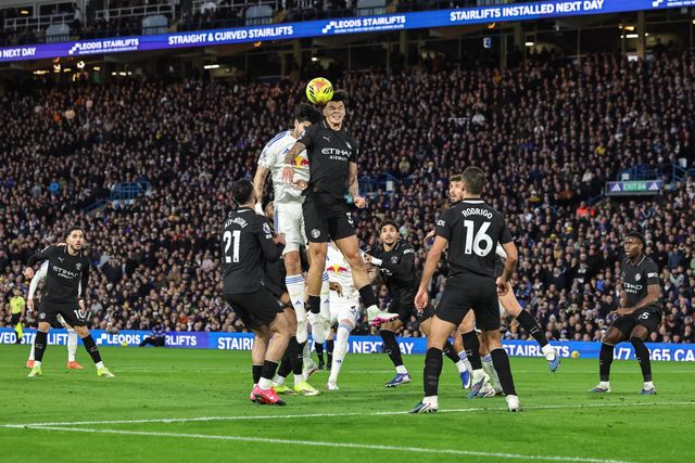 Nico O'Reilly of Manchester City heads the ball clear of his defensive area during the Premier League match Leeds United vs Manchester City at Elland Road, Leeds, United Kingdom on 28 February 2026

(Photo by Mark Cosgrove/News Images)